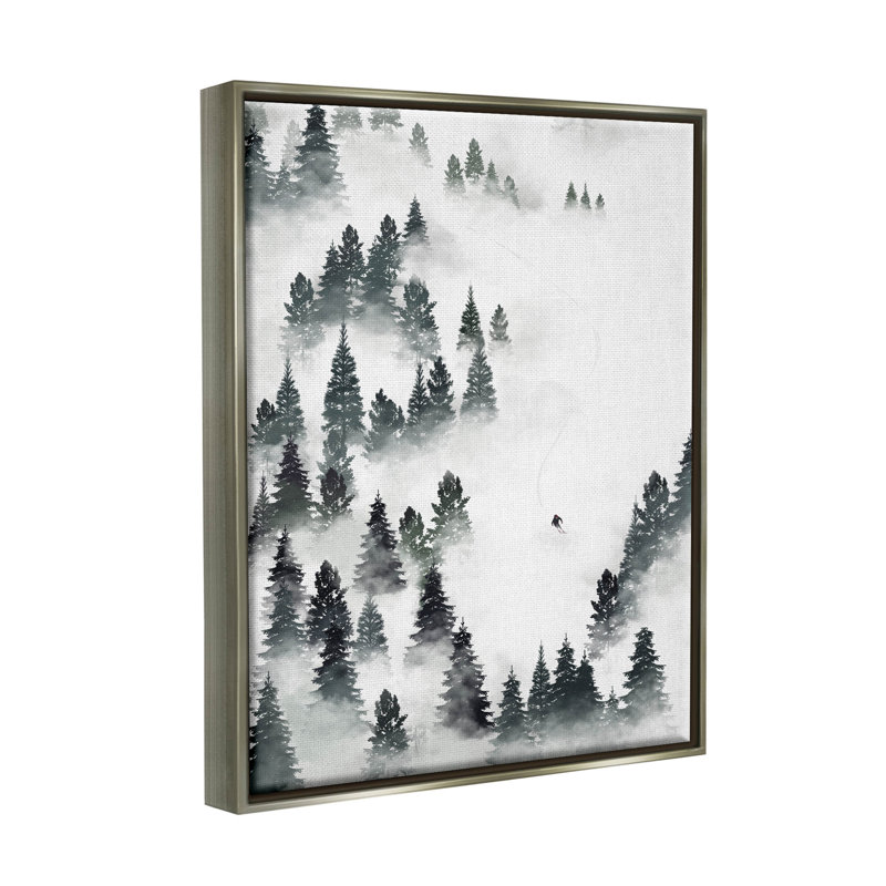 Hiver, ski, pente, montagne, estampe numérique par Ziwei Li, H 14 po x l 11 po x P 1,5 po, Giclée encadrée blanc bord de mer