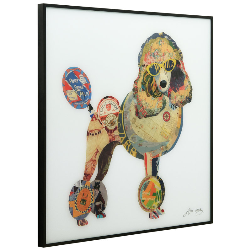 Poodle Collage Reverse Printed Glass Wall Art with Black Frame