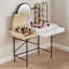 Bureau de maquillage avec miroir rond et lumières, table de maquillage blanche, petite table de coiffeuse pour chambre à coucher avec beaucoup de rangement, 3 modes d'éclairage,