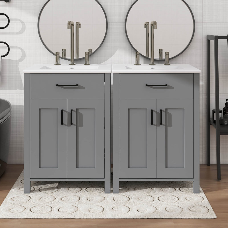 Ensemble de meuble-lavabo moderne de 48 po avec meuble-lavabo en céramique avec tiroir rabattable et porte à deux niveaux