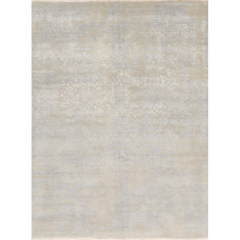 Tapis argent et bleu noué à la main de haute qualité