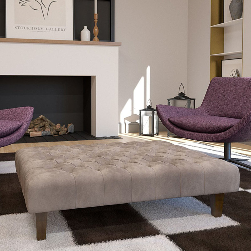 Ainura 100cm Wide Velvet Tufted Rectangle Solid Colour Cocktail Ottoman, Stone Beige, Brown/Nut