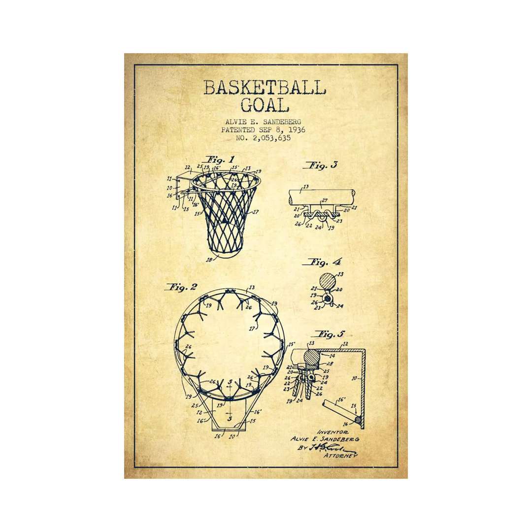 Basketballtor Vintage Patent Blueprint von Aged Pixel - No Frame Gallery-Wrapped Canvas Giclée on Canvas