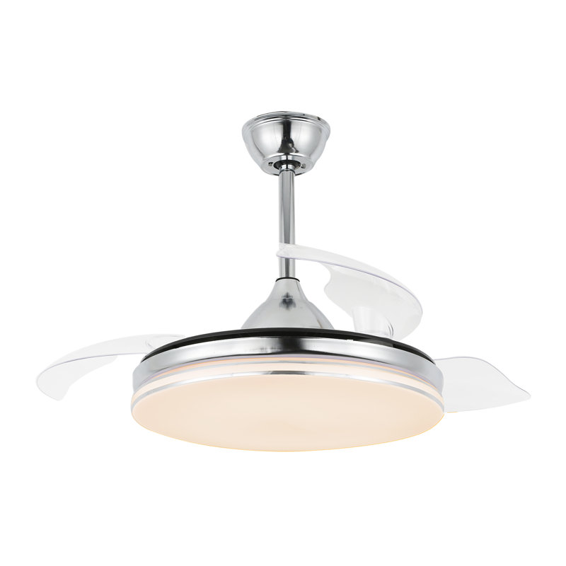 42 po Ventilateur de plafond rétractable moderne avec télécommande et ensemble d'éclairage DEL, Chrome