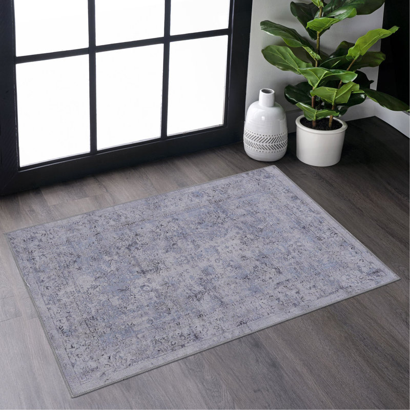 Blue Washable Rug Doormat Rug, Rectangle 2' x 3'