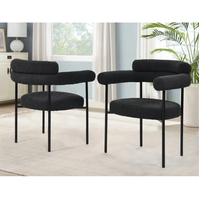 Ensemble de 2 chaises de cuisine en tissu avec accoudoirs, fauteuil rembourré et structure en métal