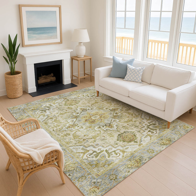 Premium Machine Washable Mayfield AMF2163 global Rug, Rectangle 10' x 14', Khaki