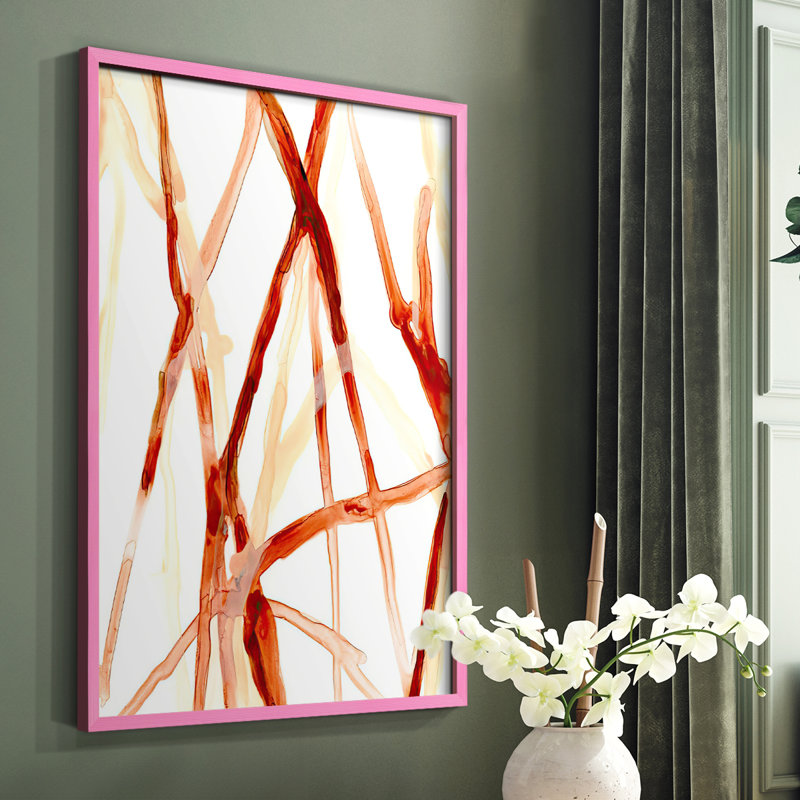 Runnel V, reproduction encadrée - bois massif, Rose, H 10 po x l 8 po