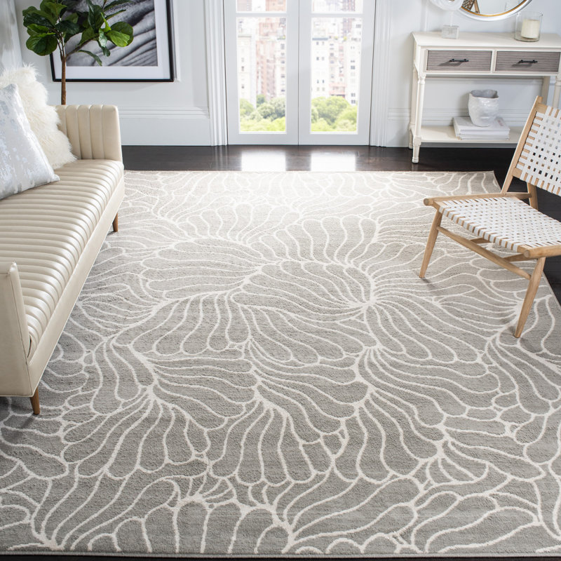 Tapis abstrait gris / ivoire Amaya, Carré 6 pi 7 po