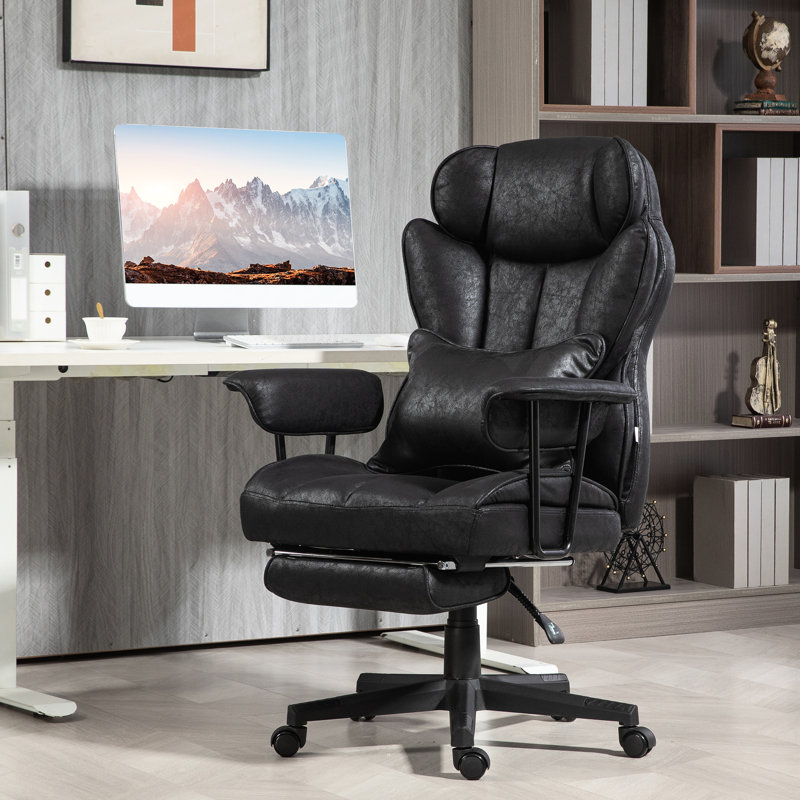 Fauteuil de bureau d'une capacité de poids de 400 lb avec vibrations, chaleur, soutien lombaire, repose-pieds, microfibre, noir, massage par vibrations et fonction de chaleur, siège spacieux pour plus de confort