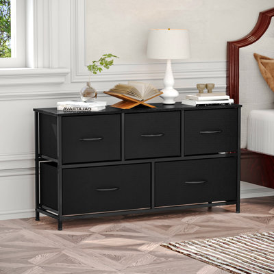 5-Drawer Fabric Dresser With Wood Top, Metal Frame, And Adjustable Feet – Storage Organizer For Bedroom, Closet, Living Room, Or Entryway
