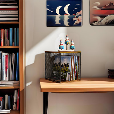 Stackable Vinyl Record Cube, Turntable-Compatible Wooden Storage Organizer by Wrought Studio