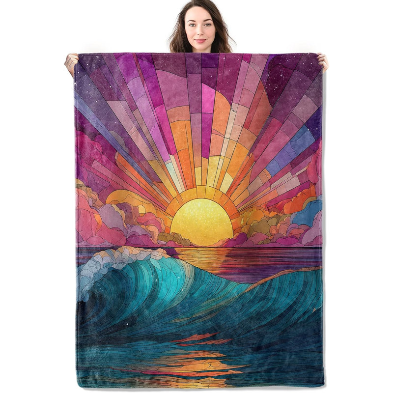 Jeté pour lit de canapé en verre teinté 60 x 80 po Ocean Sunrise, 80" L x 60" W