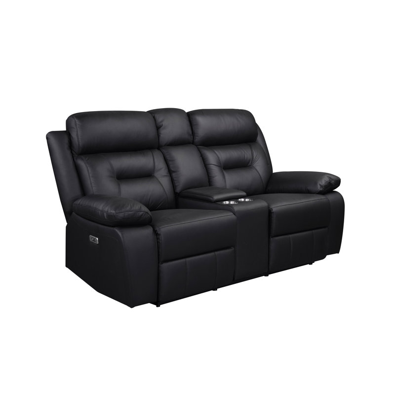 Causeuse inclinable électrique avec console et porte-gobelets, noir, Noir