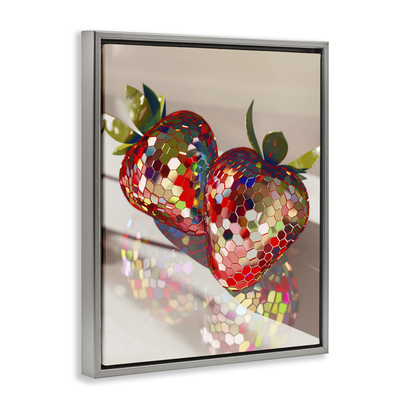 Cadre flottant Reflecting Disco Strawberries, design par Arlington Prints, Cadre flottant gris lustré, H 21 po x l 17 po