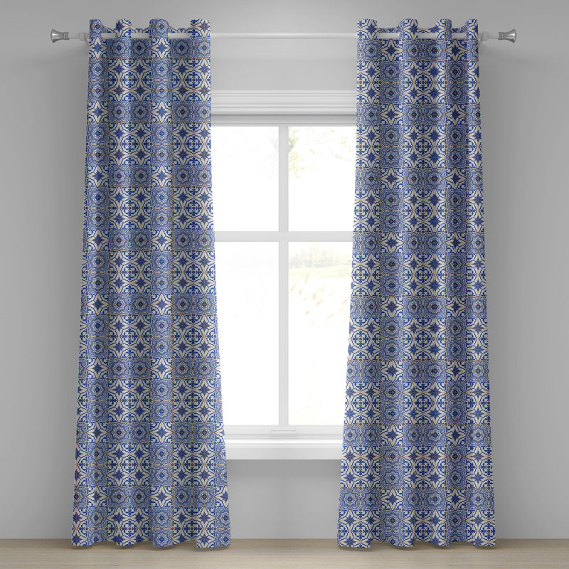 Rideau décoratif marocain à 2 panneaux avec œillets marocains, 50 po, bleu violet, orange, blanc, L 50 po x L 108 po