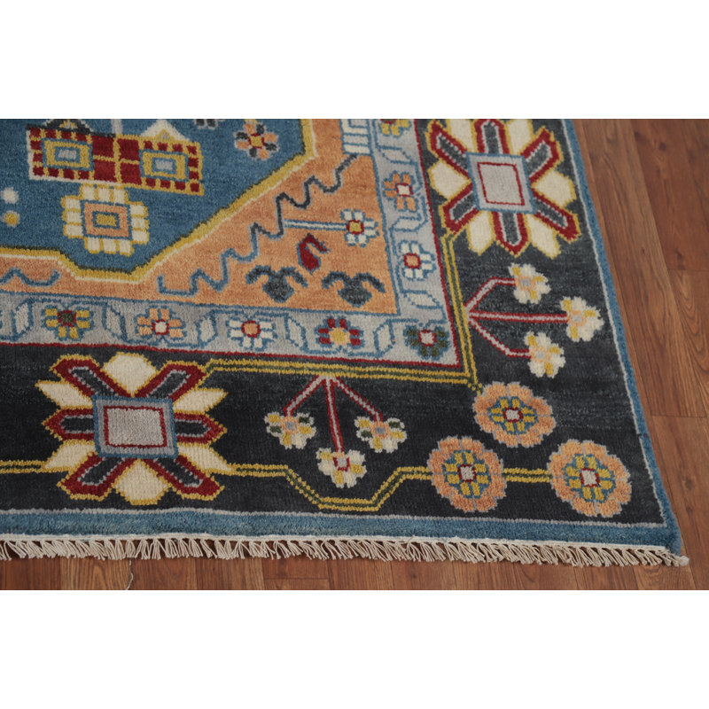 Tapis bleu traditionnel à motif géométrique indien 8 x 10