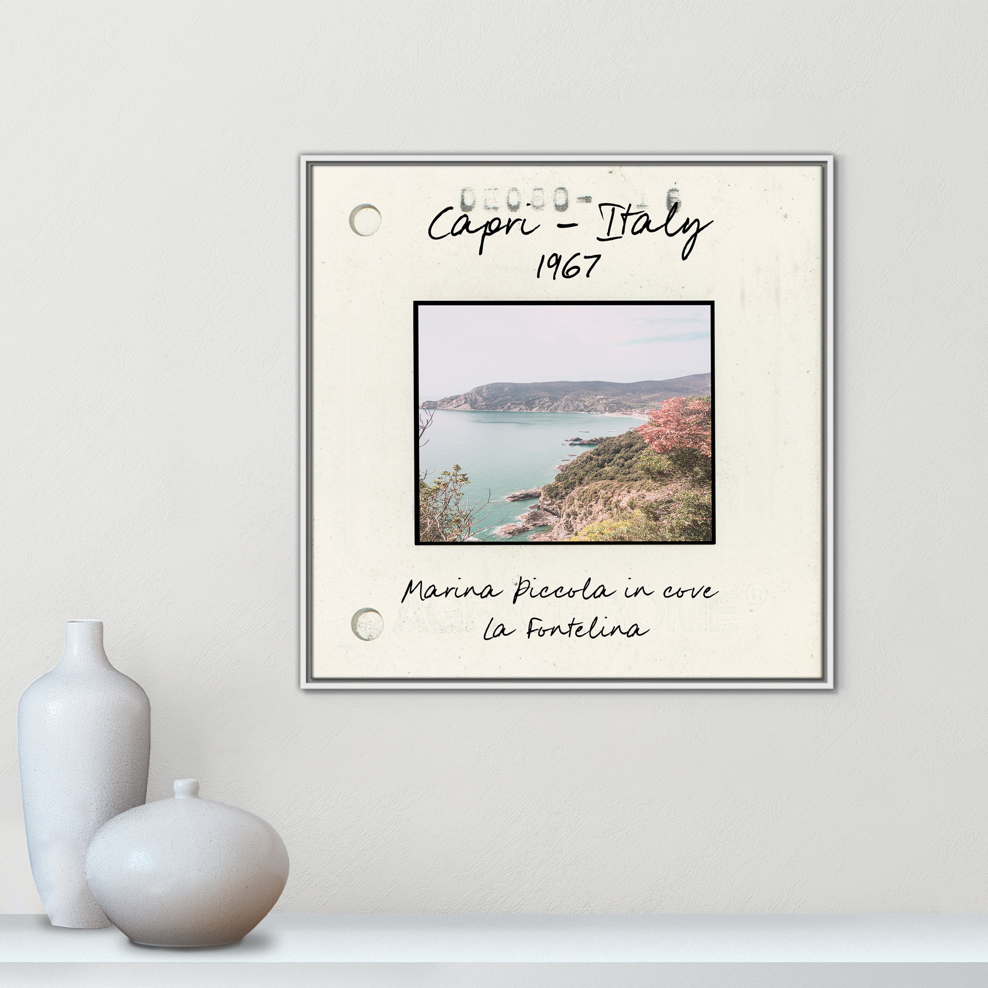 Capri Italy - Marina Picolla in La Fontalina Print by Susan Jill, White Floater Framed Canvas, 31.5" H x 31.5" W x 2" D