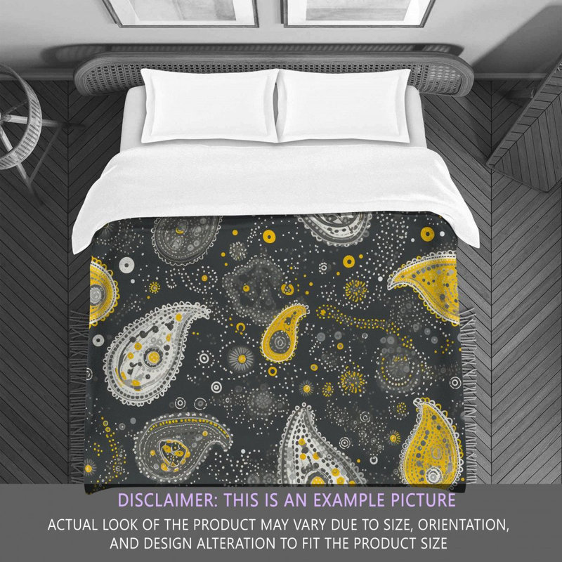 Édredon en microfibre à motif cachemire gris / jaune, Grand édredon