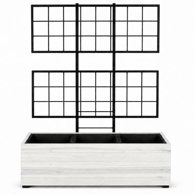 Boîte à fleurs surélevée moderne en bois d'acacia blanc avec treillis 31,1 po Modern