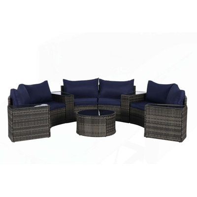 Outstanding Half-Moon Patio Furniture Set with Tempered Glass Table for Outdoor Enjoyment
