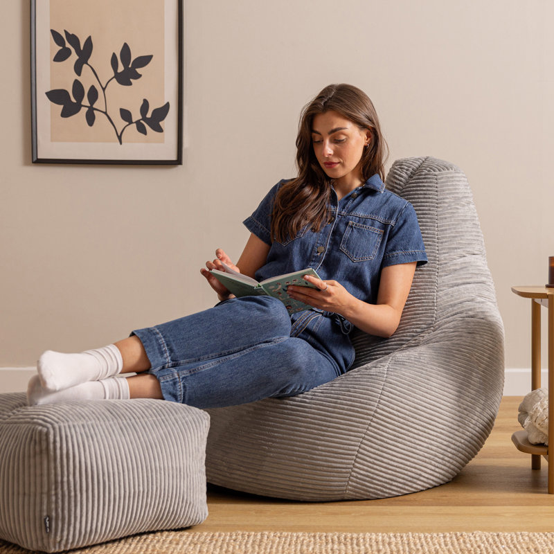Dalton Corduroy XL Recliner Bean Bag and Footstool, Grey