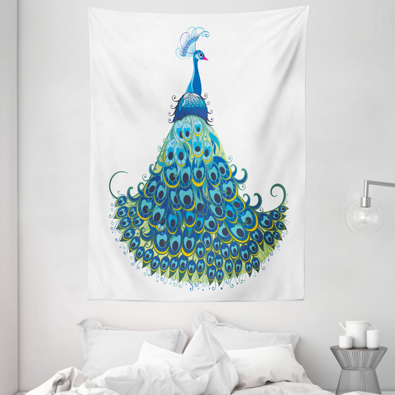 Tapisserie en polyester paon, H 80 po x l 60 po