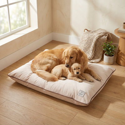 CalmNest Cream Two-Tone Bolster Lounge Dog Bed