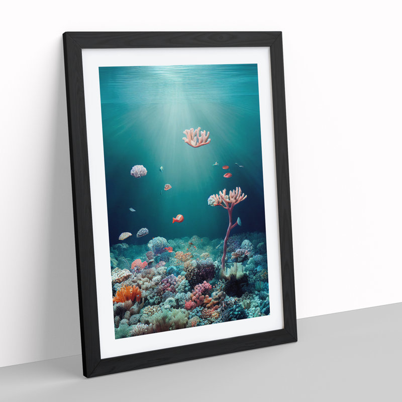 Coral Reef Bed 1 Piece Single Picture Frame Painting, 64cm H x 46cm W x 2cm D, Black