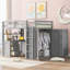 Lit mezzanine double avec tiroirs, bureau et garde-robe gris