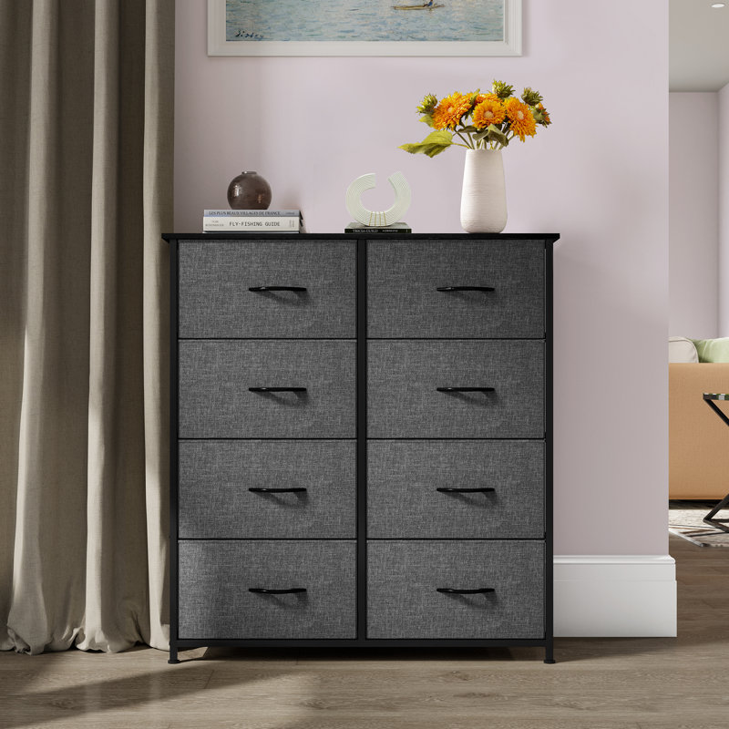 Commode double 8 tiroirs Hou, Gris foncé / Noir