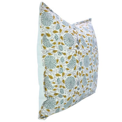 Fabdivine Premium Block Print Cotton Floral Pillow Cover Double Oxford Border Detailing- Karwacauth