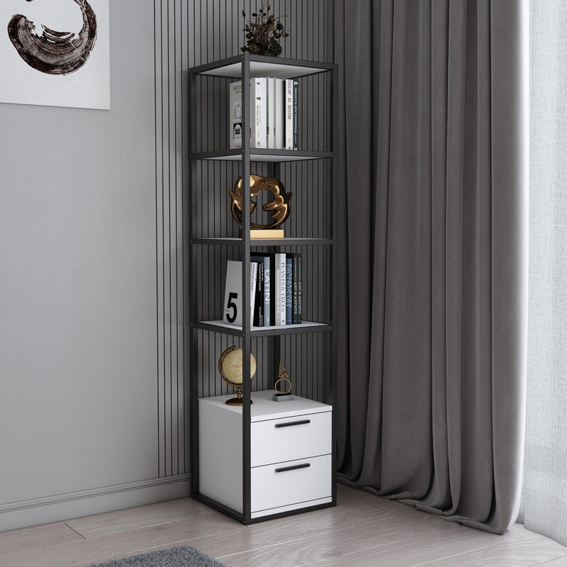 Lininger 169cm H x 39cm W Bookcase, Black/White