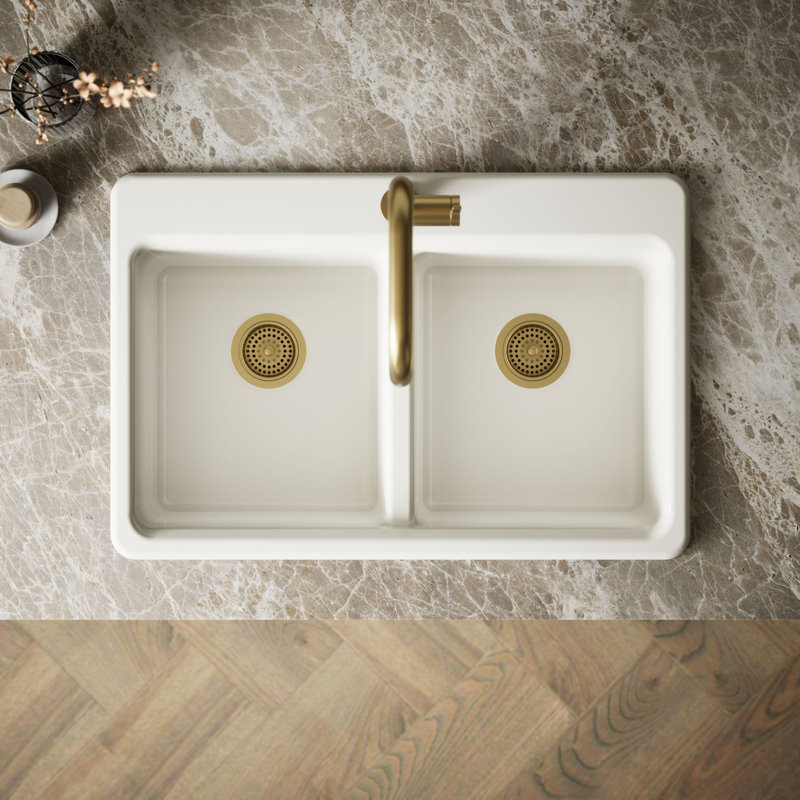 Riverby 33 In. Top-Mount Double-Bowl Kitchen Sink, Biscuit, Double-equal bowls, 1 hole
