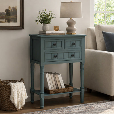 Narrow Console Table, Slim Sofa Table With Three Storage Drawers And Bottom Shelf