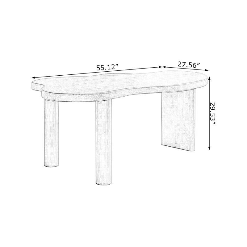 Walnut Curved Solid Wood desk, 29.53" H x 55.12" W x 27.56" D