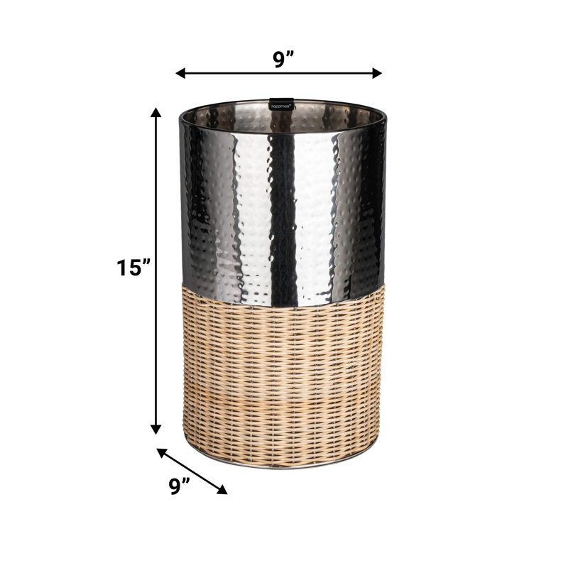 Asher Chrome and Natural Wicker Cylinder Waste Basket