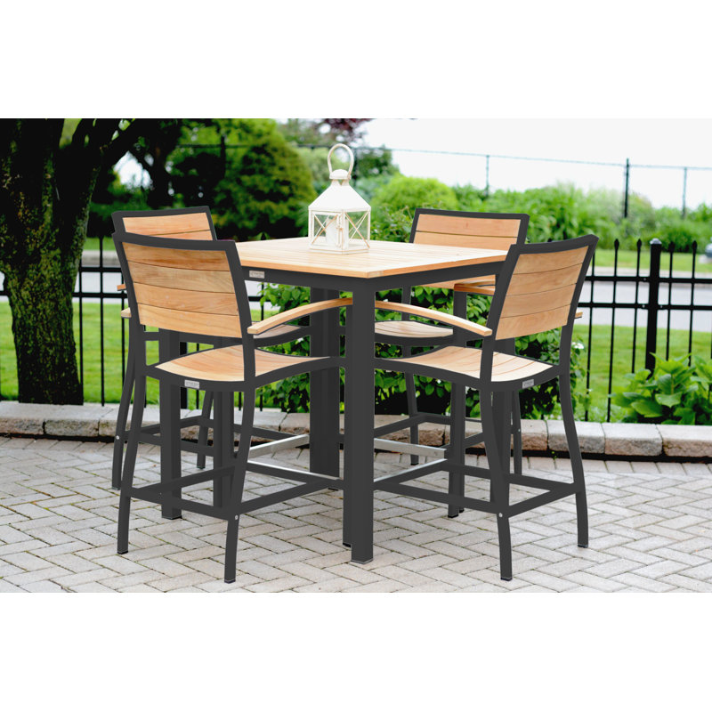 SoHo Teak Aluminum Outdoor Counter Height Arm Chair, Black