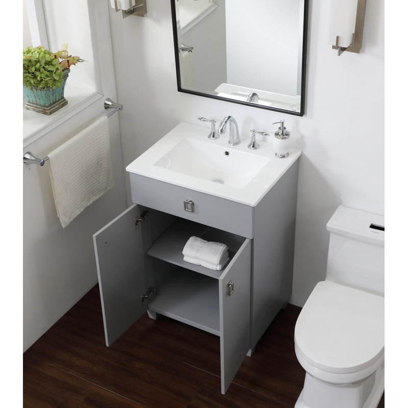 Breitkoff 24'' Single Bathroom Vanity with Ceramic Top, Gray