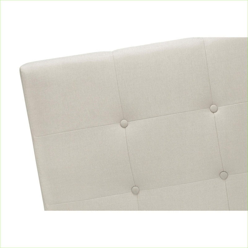 Bedroom Queen Size Neutral Beige Linen-Look Upholstered Transitional Solid Wood Bed Frame with Black Legs