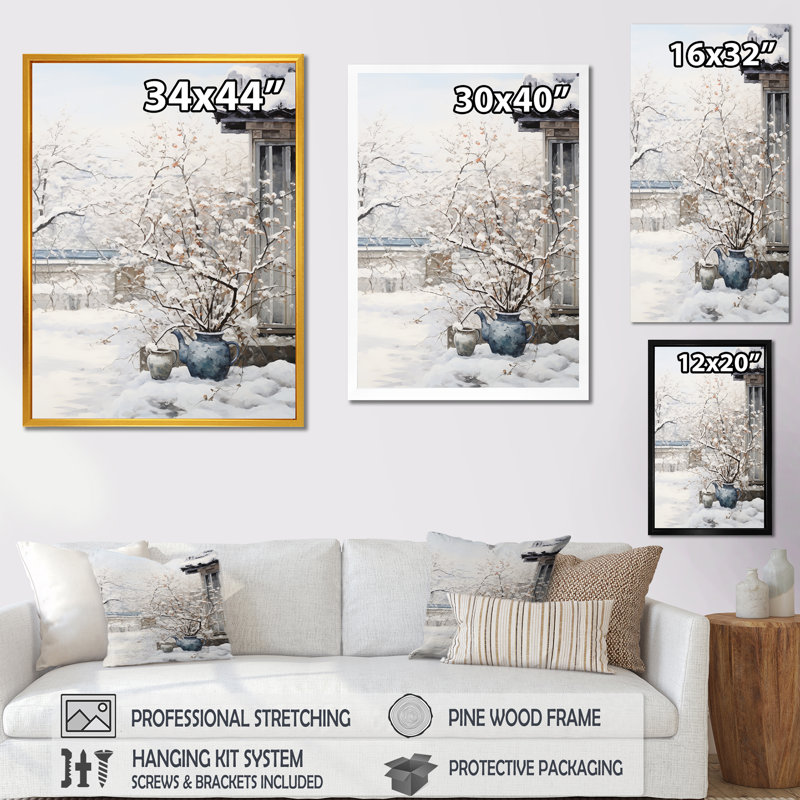 Floral Snow Window View In Winter 2 - Japan Wall Art, Wrapped Canvas, 32" H x 16" W x 1" D