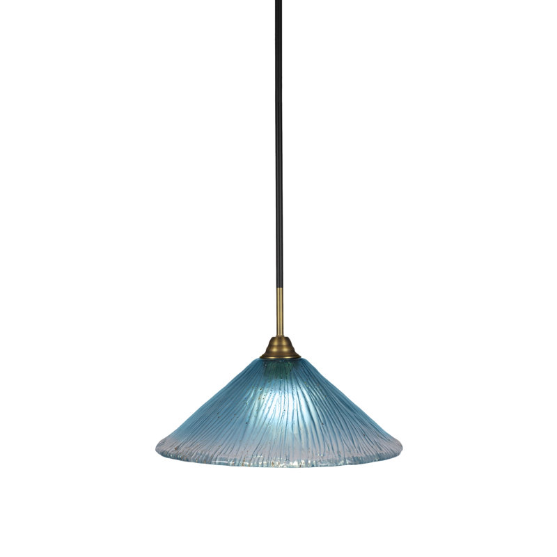 Luminaire suspendu en verre Averyon Paramount, Sarcelle, Noir mat / laiton, H 10,5 po x l 16 po x P 16 po