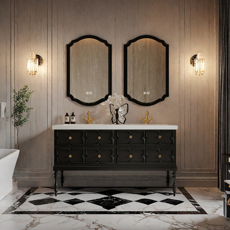 French retro bathroom cabinet, 32.3" H x 55.1" W x 21.6" D