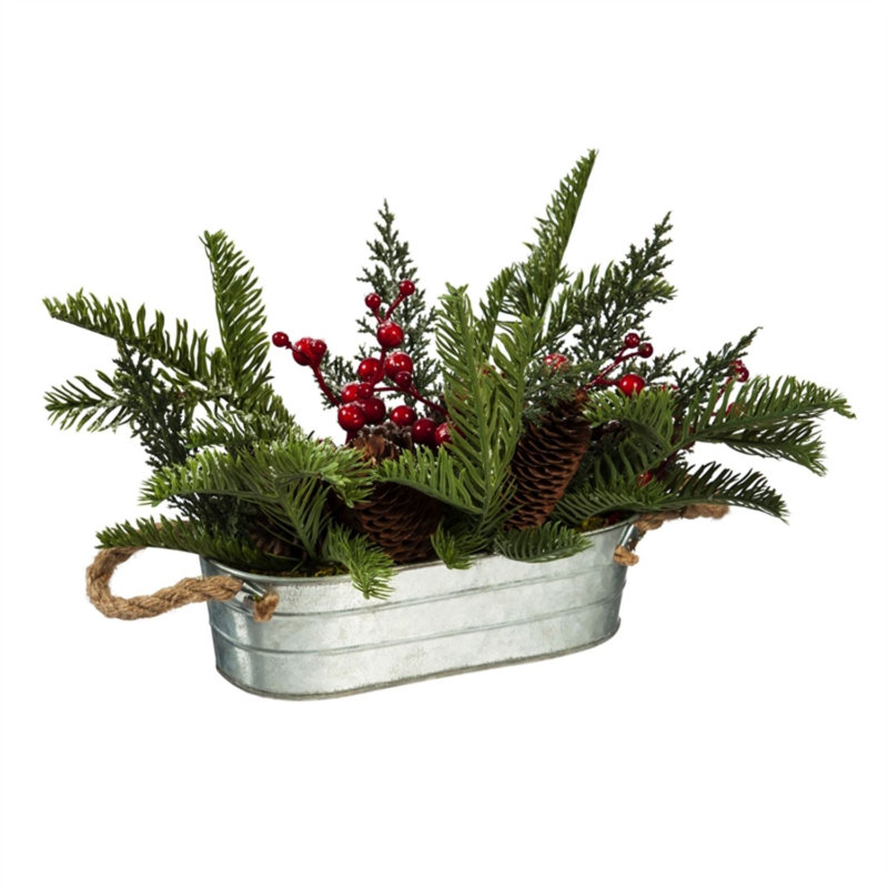 8'' Faux Pine Branch in Metal Pot
