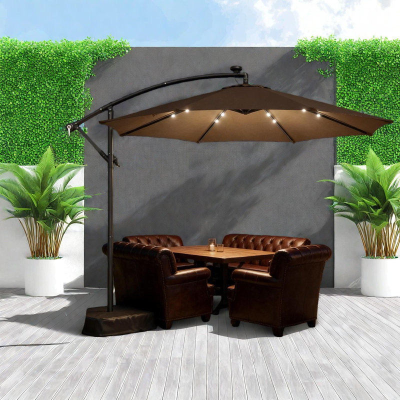 Parasols de patio en porte-à-faux à énergie solaire, acier brun clair, abat-jour d'extérieur moderne