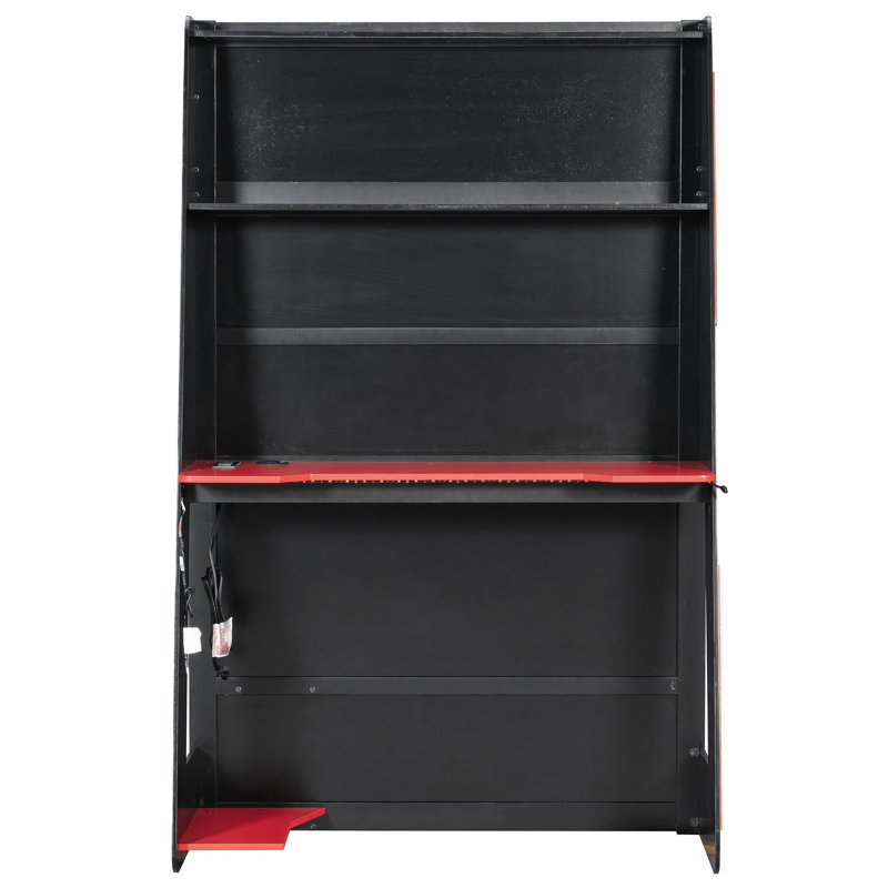 Lit mezzanine simple en bois rouge avec bureau intégré et espace de divertissement inférieur, éclairage de produit de 186,5 lb