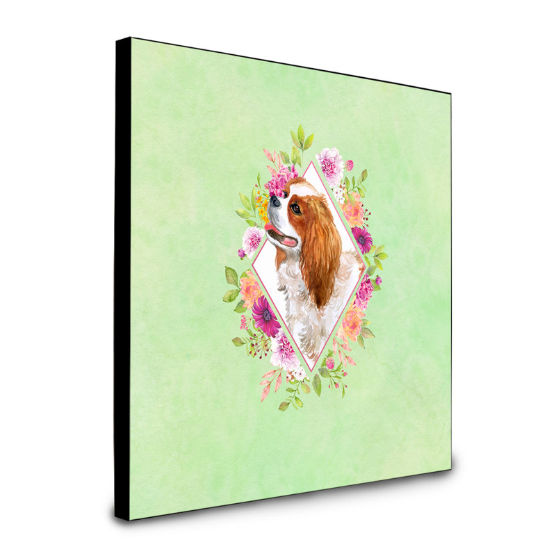Panneau mural Dollman Flowers, Vert, Épagneul Cavalier King Charles