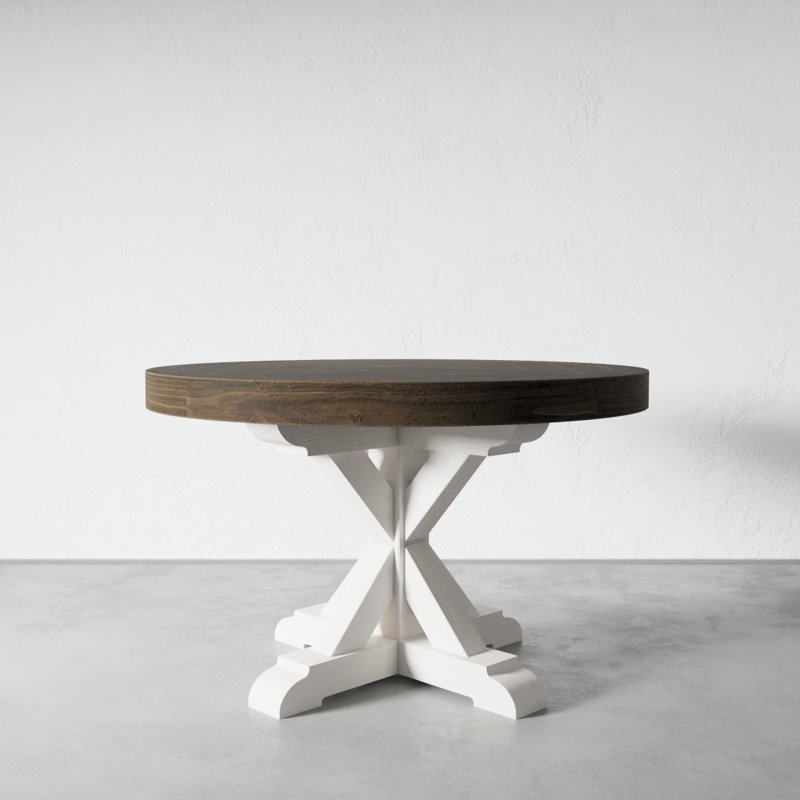 Lampert Pine Round Solid Wood Dining Table, 48" L x 48" W, Pure White/Salvage Espresso