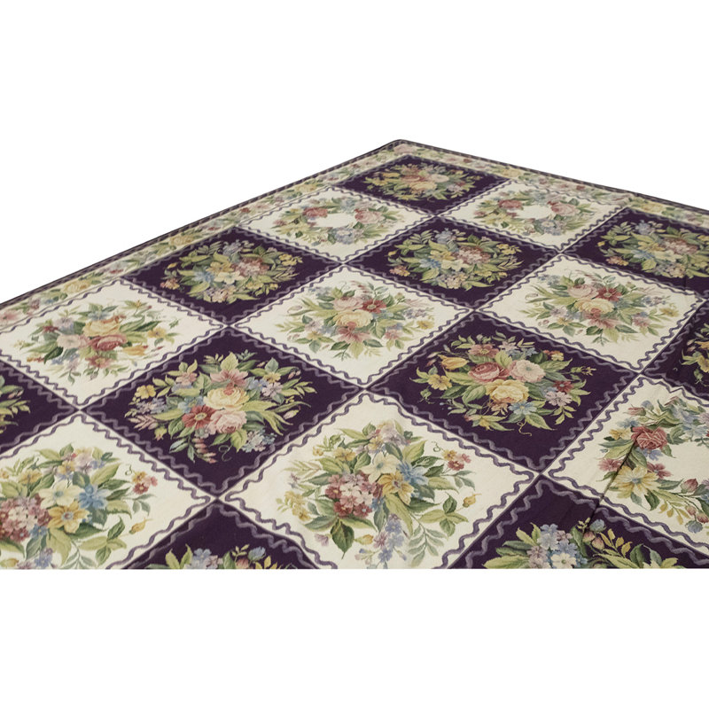 One-of-a-Kind High-Quality Hand-Knotted Dark Purple/Green/Ivory Area Rug