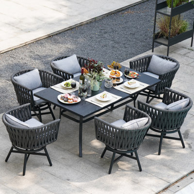 Ensemble de salle à manger pivotant en acier 7 pièces Mendee pour 6 personnes